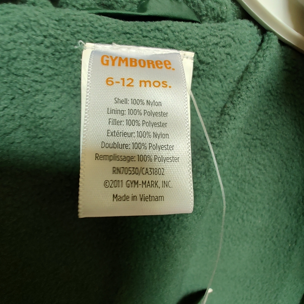 Gymboree Green Puffer Jacket with Hood and Quilted Design, Fleece Lining - Picture 5 of 7